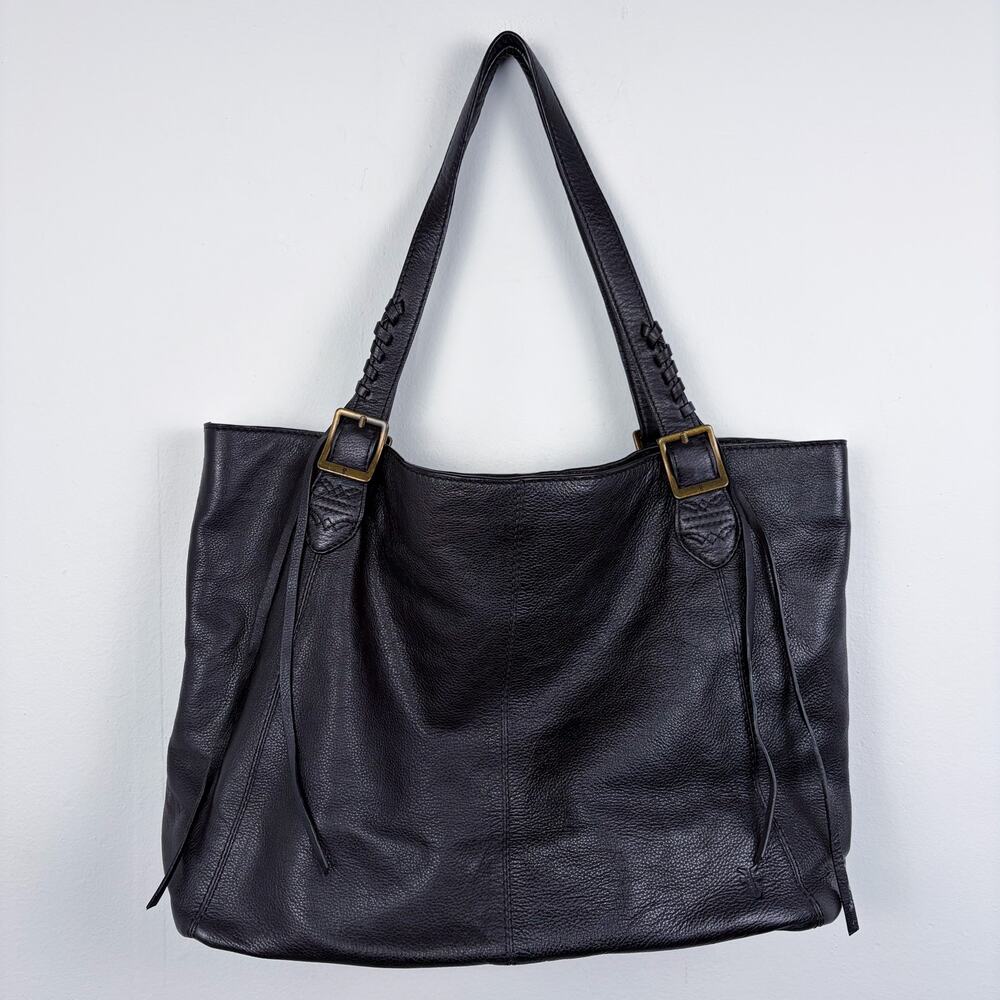 Frye Caelan Pebbled Leather Braided Tote Bag Black